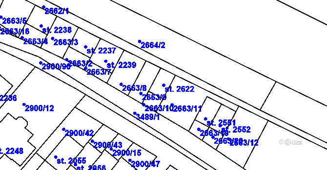 Parcela st. 2622 v KÚ Rosice u Brna, Katastrální mapa