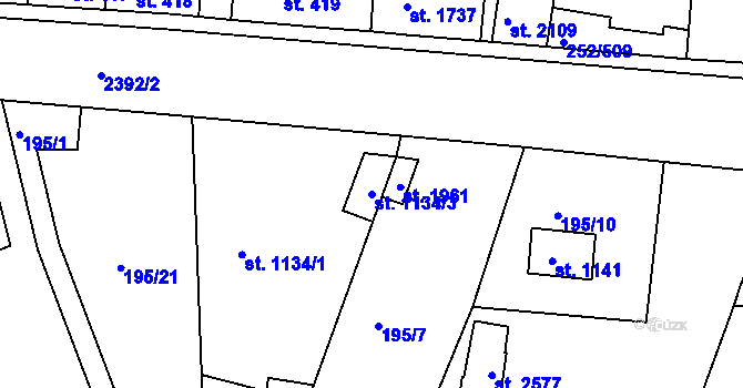 Parcela st. 1134/3 v KÚ Rosice u Brna, Katastrální mapa