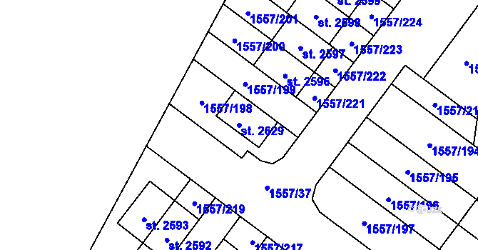 Parcela st. 2629 v KÚ Rosice u Brna, Katastrální mapa