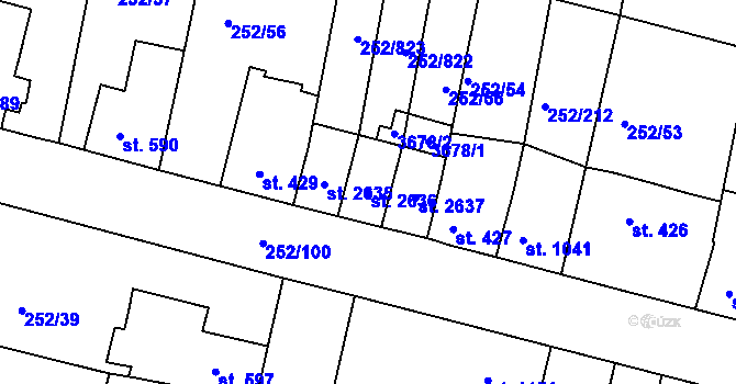 Parcela st. 2636 v KÚ Rosice u Brna, Katastrální mapa