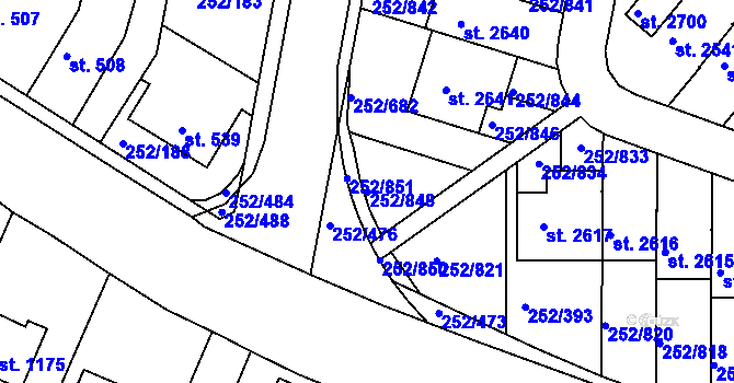Parcela st. 252/848 v KÚ Rosice u Brna, Katastrální mapa