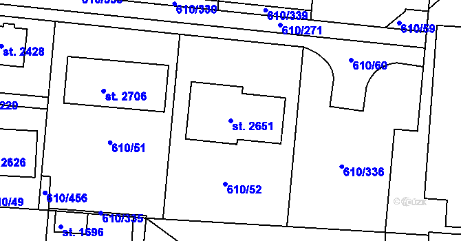Parcela st. 2651 v KÚ Rosice u Brna, Katastrální mapa