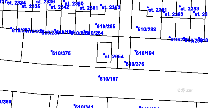 Parcela st. 2654 v KÚ Rosice u Brna, Katastrální mapa