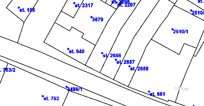 Parcela st. 2656 v KÚ Rosice u Brna, Katastrální mapa