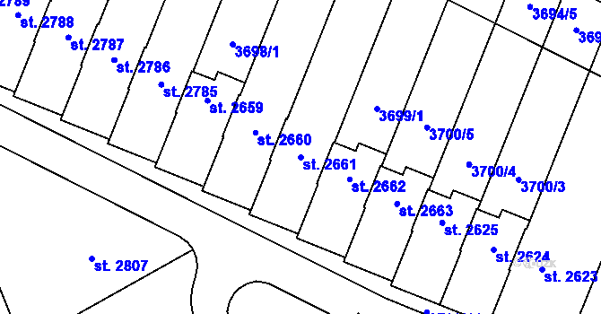 Parcela st. 2661 v KÚ Rosice u Brna, Katastrální mapa
