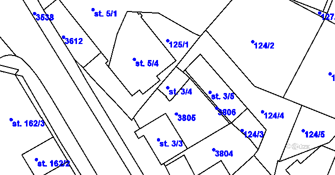 Parcela st. 3/4 v KÚ Rosice u Brna, Katastrální mapa