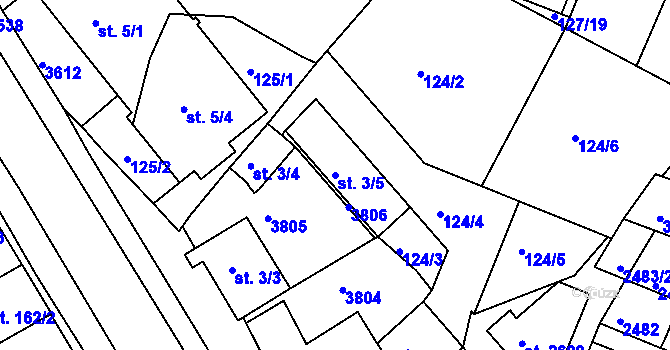 Parcela st. 3/5 v KÚ Rosice u Brna, Katastrální mapa