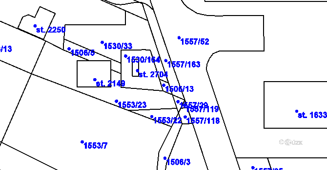Parcela st. 1506/13 v KÚ Rosice u Brna, Katastrální mapa