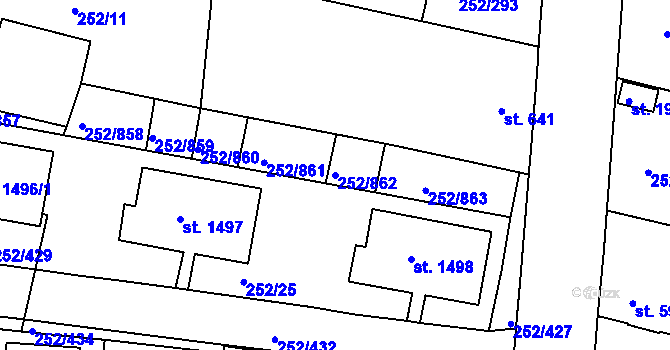 Parcela st. 252/862 v KÚ Rosice u Brna, Katastrální mapa