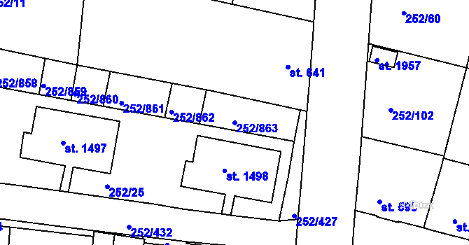 Parcela st. 252/863 v KÚ Rosice u Brna, Katastrální mapa
