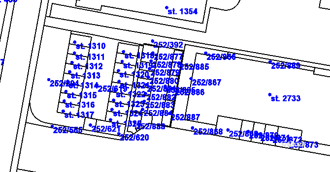 Parcela st. 252/865 v KÚ Rosice u Brna, Katastrální mapa
