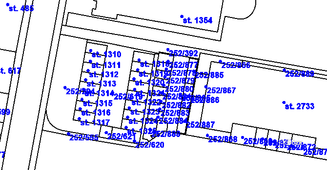 Parcela st. 252/880 v KÚ Rosice u Brna, Katastrální mapa