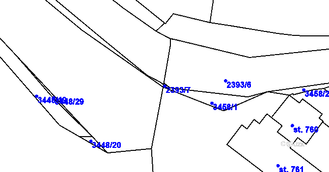 Parcela st. 2393/7 v KÚ Rosice u Brna, Katastrální mapa