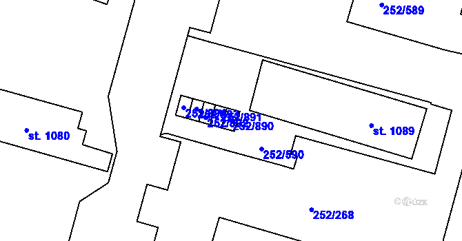 Parcela st. 252/890 v KÚ Rosice u Brna, Katastrální mapa