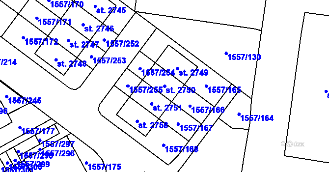 Parcela st. 2750 v KÚ Rosice u Brna, Katastrální mapa