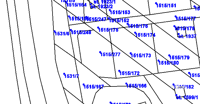 Parcela st. 1515/277 v KÚ Rosice u Brna, Katastrální mapa