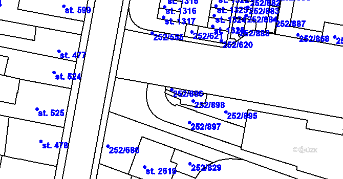 Parcela st. 252/896 v KÚ Rosice u Brna, Katastrální mapa