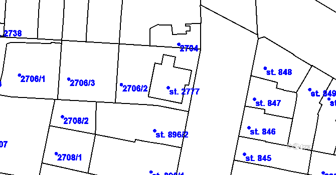 Parcela st. 2777 v KÚ Rosice u Brna, Katastrální mapa
