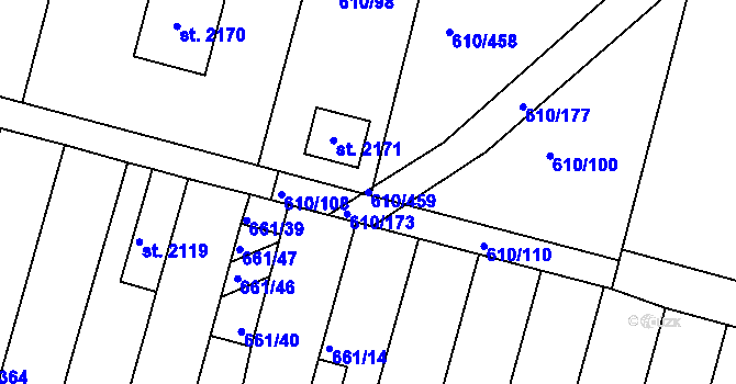 Parcela st. 610/459 v KÚ Rosice u Brna, Katastrální mapa