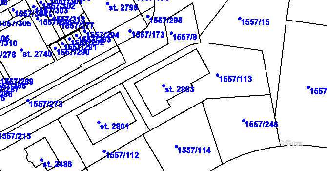 Parcela st. 2803 v KÚ Rosice u Brna, Katastrální mapa