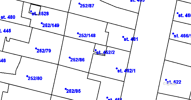 Parcela st. 452/2 v KÚ Rosice u Brna, Katastrální mapa