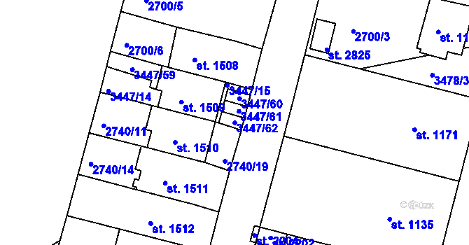 Parcela st. 3447/62 v KÚ Rosice u Brna, Katastrální mapa