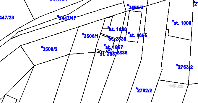 Parcela st. 2837 v KÚ Rosice u Brna, Katastrální mapa