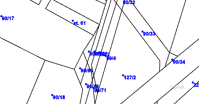 Parcela st. 99/2 v KÚ Rosička u Deštné, Katastrální mapa