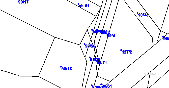 Parcela st. 90/59 v KÚ Rosička u Deštné, Katastrální mapa
