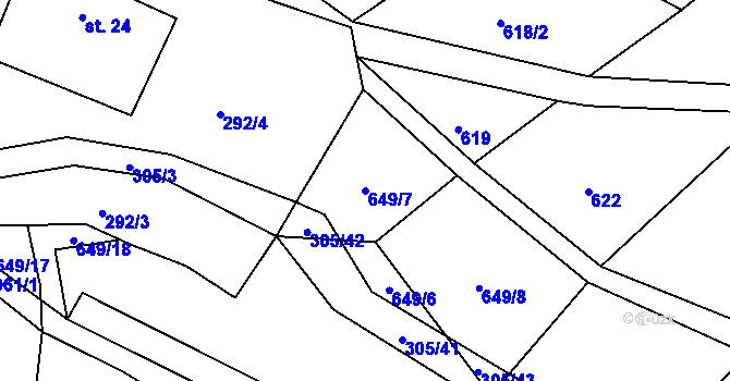 Parcela st. 649/7 v KÚ Rosička u Deštné, Katastrální mapa