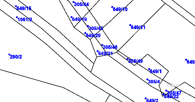 Parcela st. 649/21 v KÚ Rosička u Deštné, Katastrální mapa