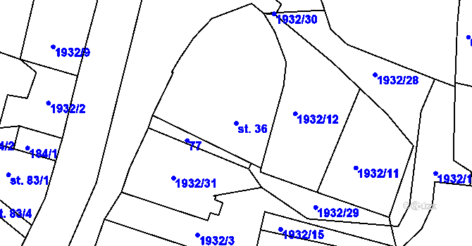 Parcela st. 36 v KÚ Rosovice, Katastrální mapa