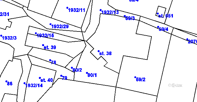 Parcela st. 38 v KÚ Rosovice, Katastrální mapa