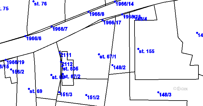 Parcela st. 67 v KÚ Rosovice, Katastrální mapa