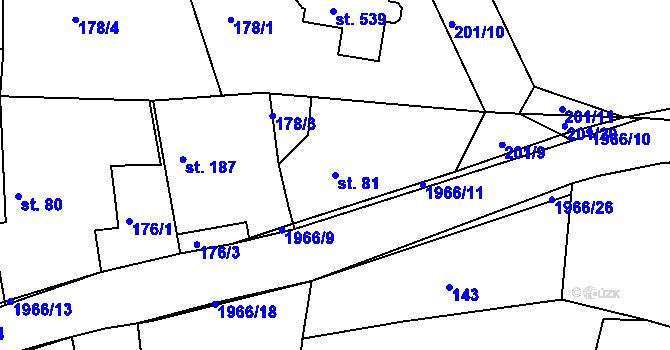 Parcela st. 81 v KÚ Rosovice, Katastrální mapa
