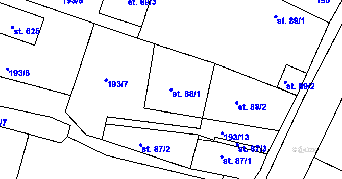 Parcela st. 88/1 v KÚ Rosovice, Katastrální mapa