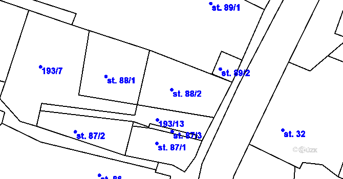 Parcela st. 88/2 v KÚ Rosovice, Katastrální mapa