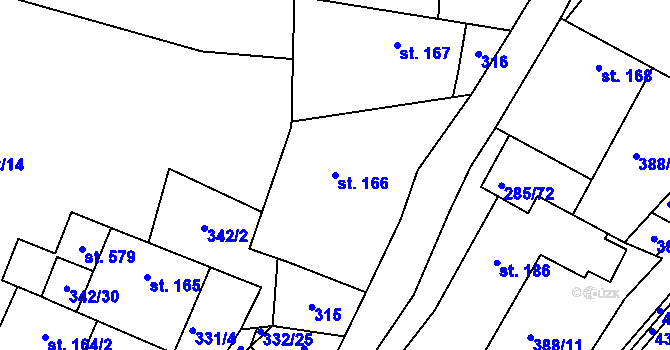 Parcela st. 166 v KÚ Rosovice, Katastrální mapa