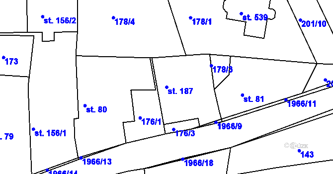 Parcela st. 187 v KÚ Rosovice, Katastrální mapa