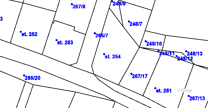 Parcela st. 254 v KÚ Rosovice, Katastrální mapa
