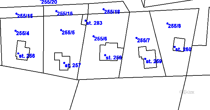 Parcela st. 258 v KÚ Rosovice, Katastrální mapa