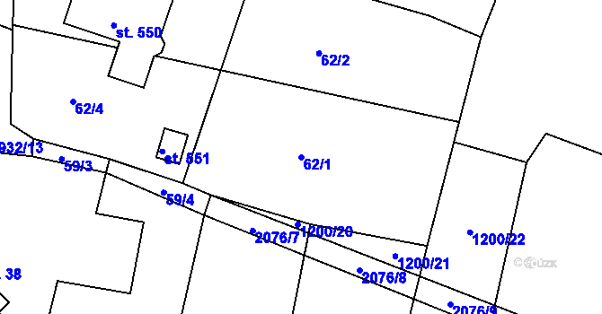 Parcela st. 62/1 v KÚ Rosovice, Katastrální mapa