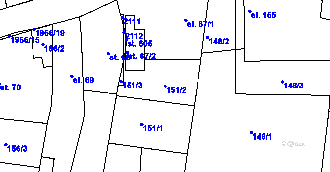 Parcela st. 151/2 v KÚ Rosovice, Katastrální mapa
