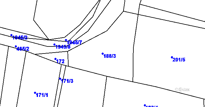 Parcela st. 188/3 v KÚ Rosovice, Katastrální mapa