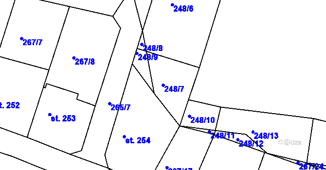 Parcela st. 248/7 v KÚ Rosovice, Katastrální mapa