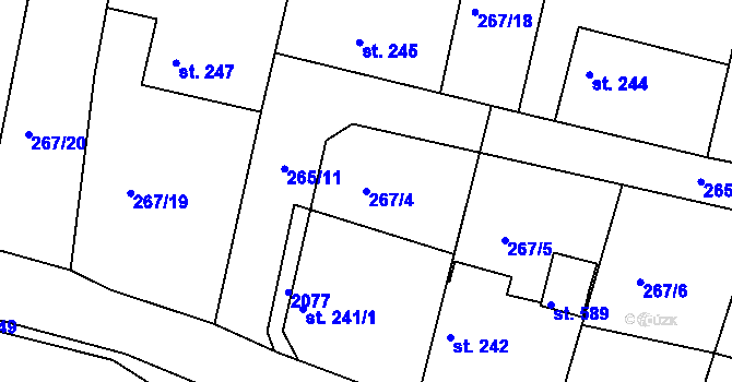 Parcela st. 267/4 v KÚ Rosovice, Katastrální mapa