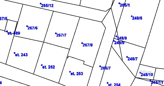 Parcela st. 267/8 v KÚ Rosovice, Katastrální mapa