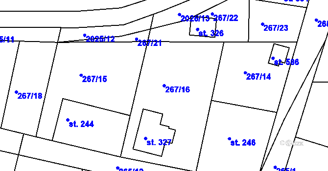 Parcela st. 267/16 v KÚ Rosovice, Katastrální mapa