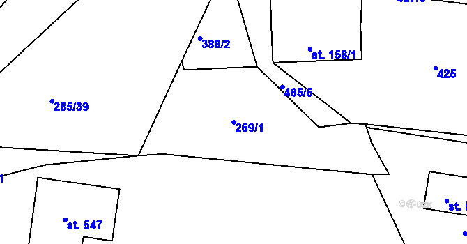 Parcela st. 269/1 v KÚ Rosovice, Katastrální mapa