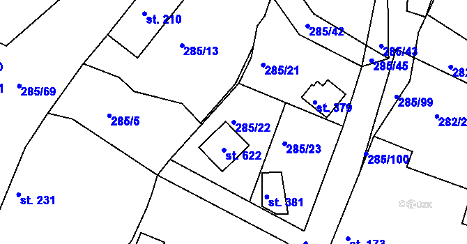 Parcela st. 285/22 v KÚ Rosovice, Katastrální mapa